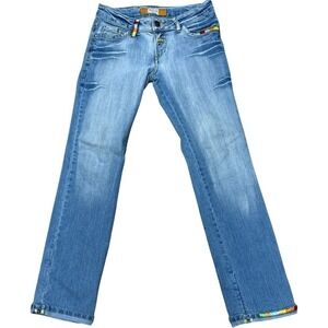 Alevìd Jeans A&D Light Wash Straight Leg Low Rise Rainbow Trim‎ Y2K Boho 6